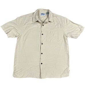 Vintage Silk Mens Butter Yellow 100% Silk Button Down Shirt Sz Large